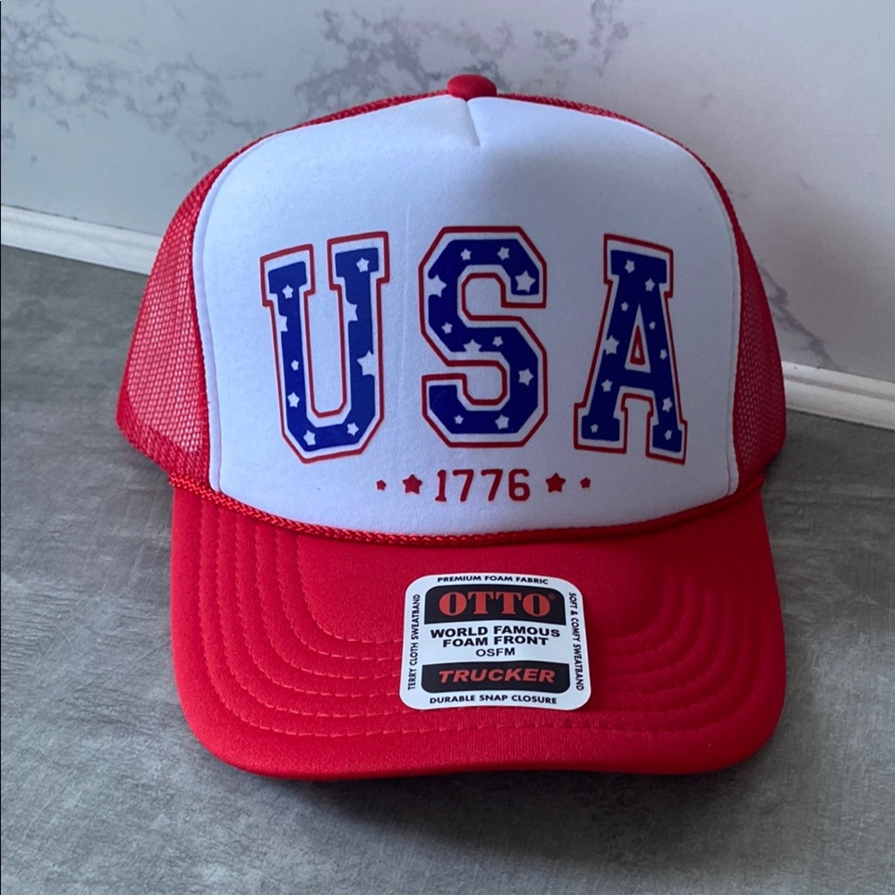 OTTO Red and White USA Trucker Cap